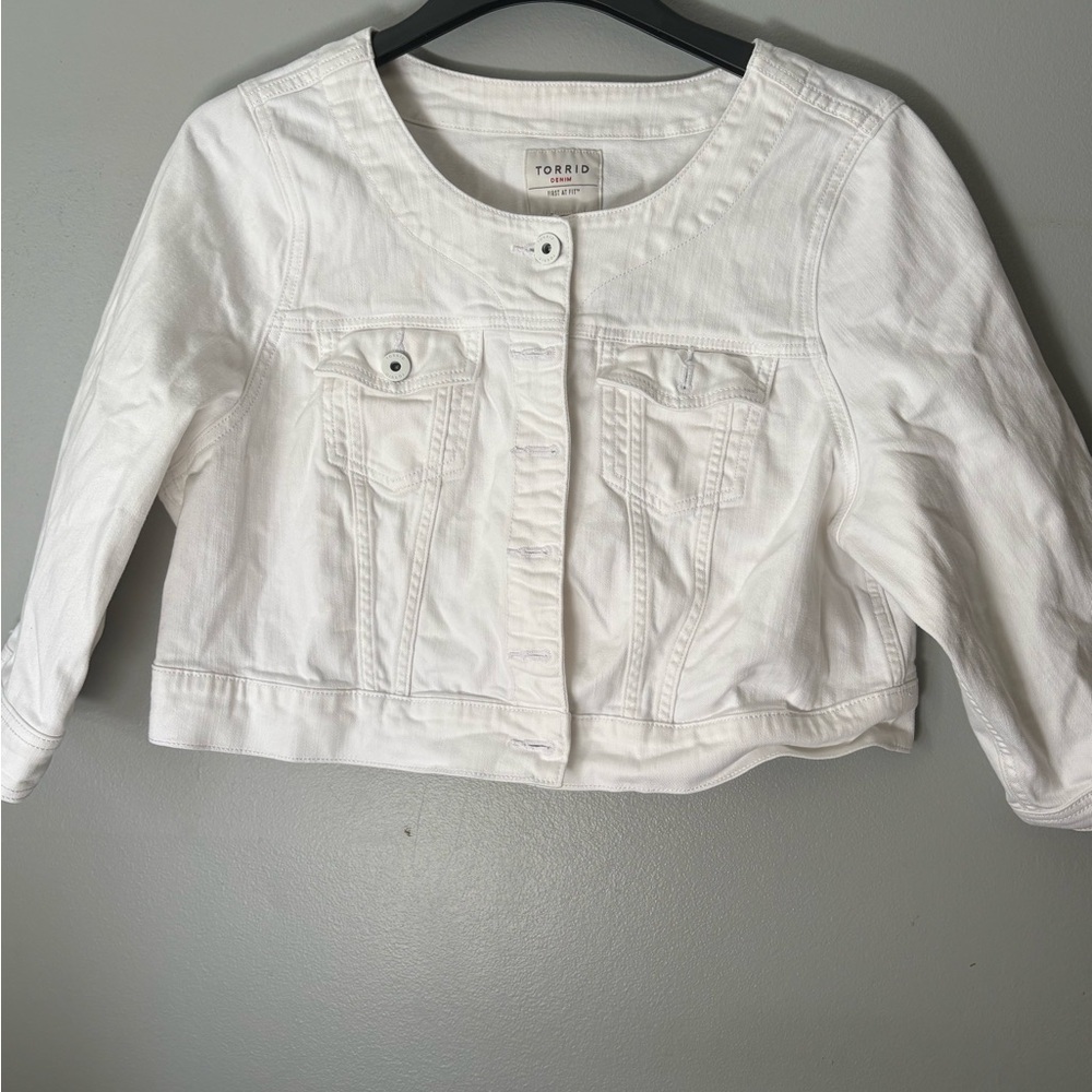 Torrid White Cropped Denim Jacket
